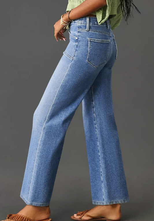 Dusk Blue Loose Straight Leg Cropped High Waist Jeans