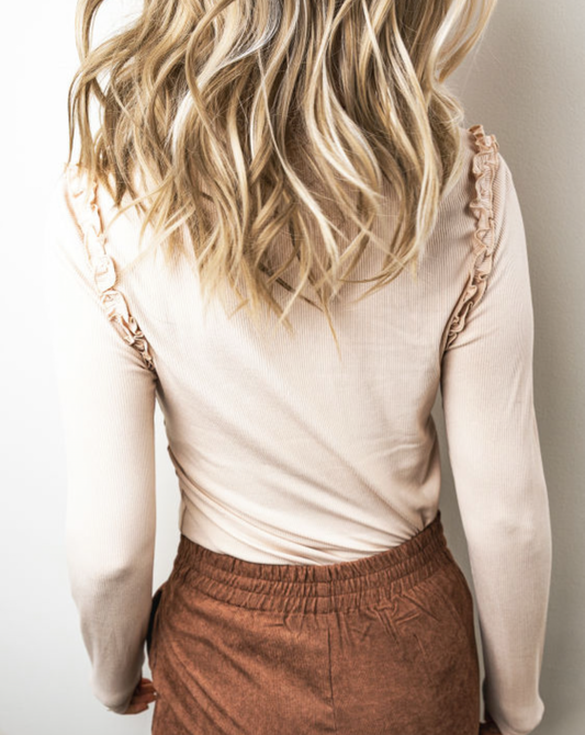Beige Frill Long Sleeve Top