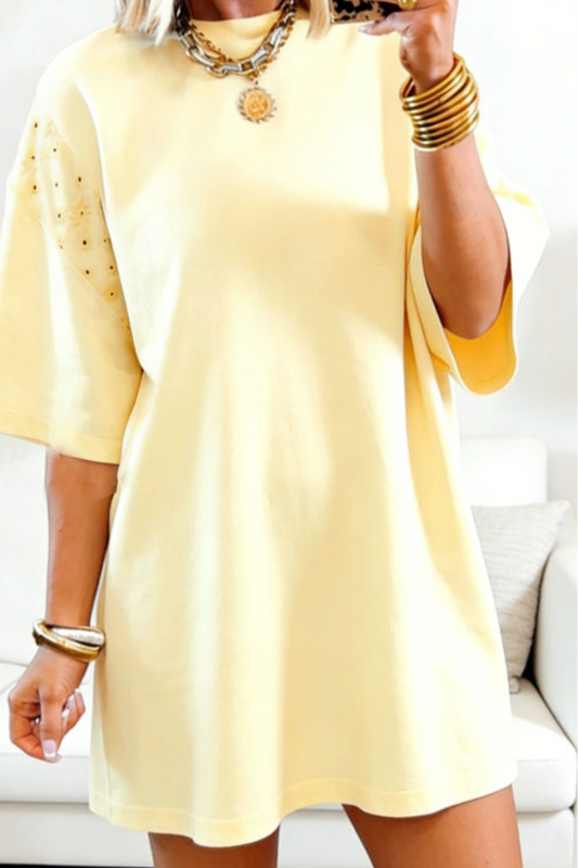 Yellow Eyelet Lace T Shirt Dress