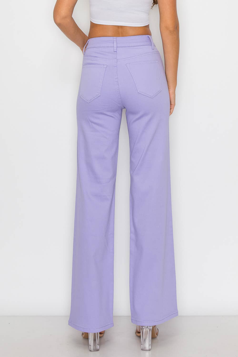 LILAC HIGH WAISTED STRETCHY COLORED WIDE LEGS JEANS