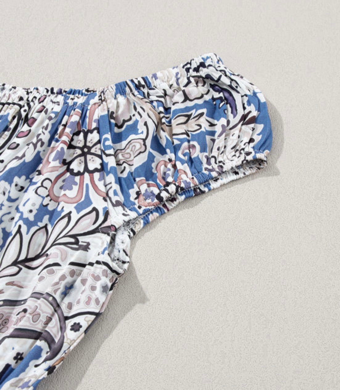 Blue Boho Paisley Print Off Shoulder Maxi Dress