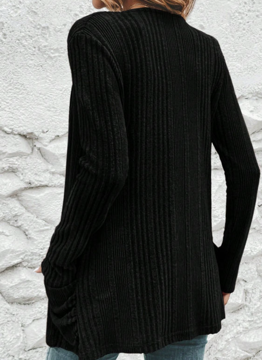 Black Ribbed Cardigan