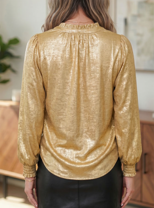 Gold Metallic Long Sleeve Blouse