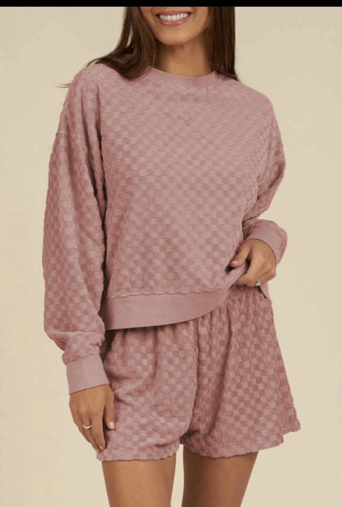 Blossom Checkered Textured Short Set