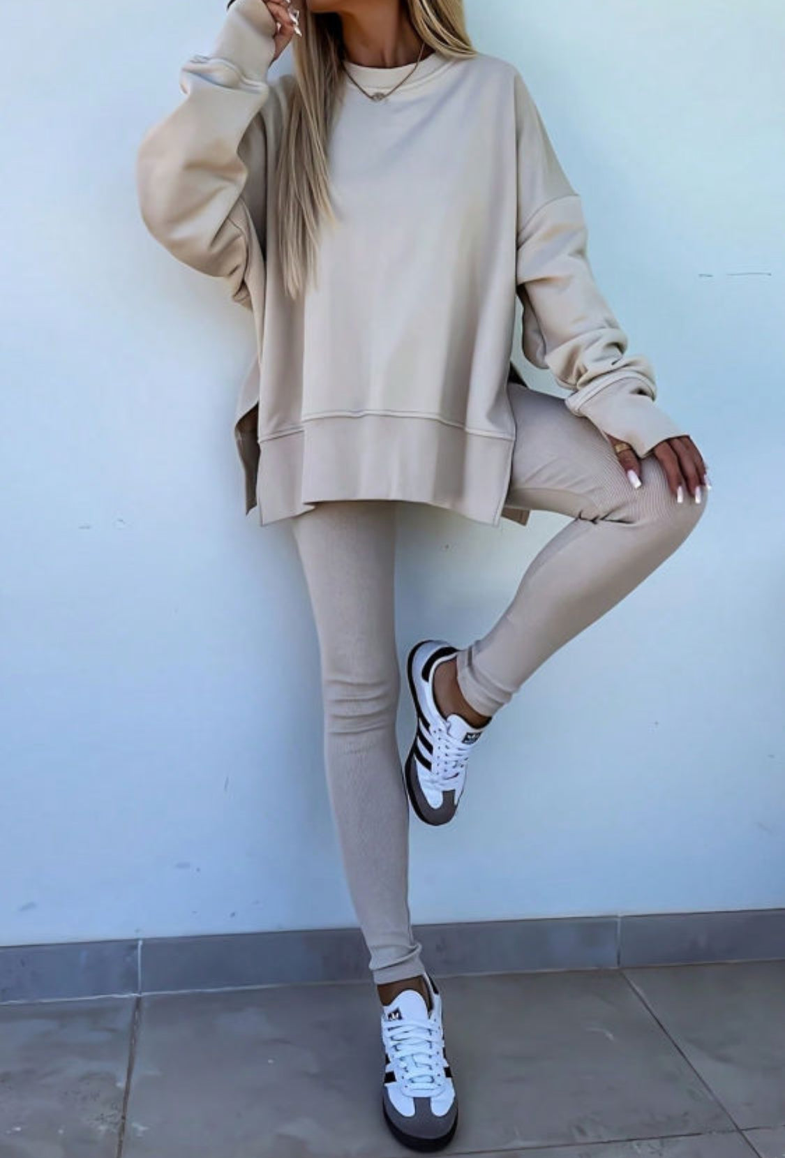 Jet Stream Solid Ribbed Leggings 2 pcs Set