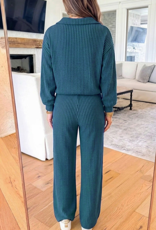 Blue ribbed pant set
