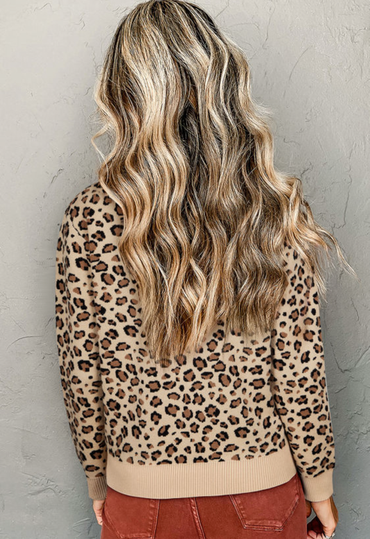 Khaki Leopard Print Dolman Sleeve Sweater