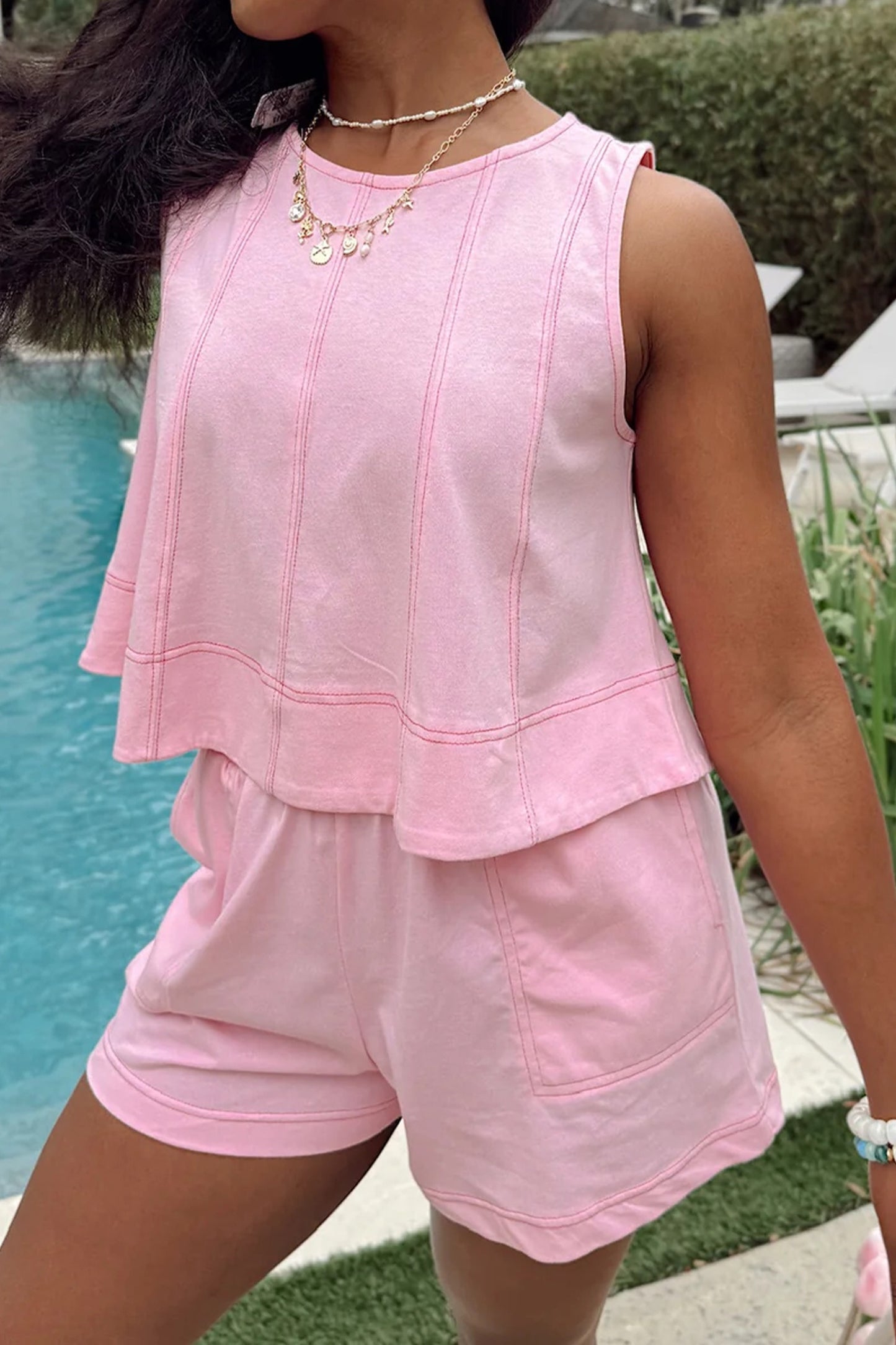 Pink Stitched 2pcs Short Set