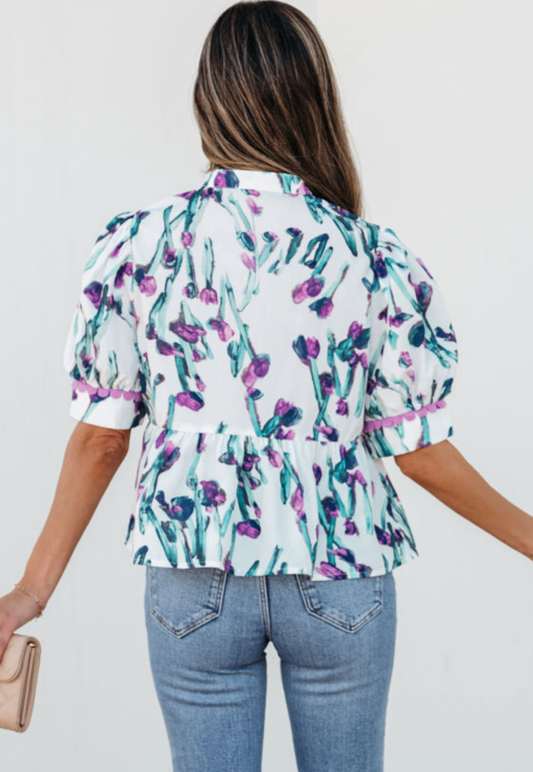 Purple Floral Peplum Top