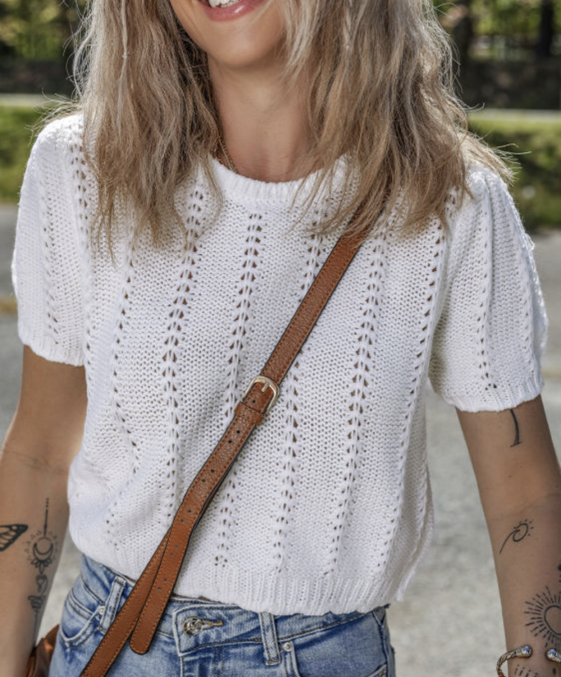 White Knit Crewneck Sweater