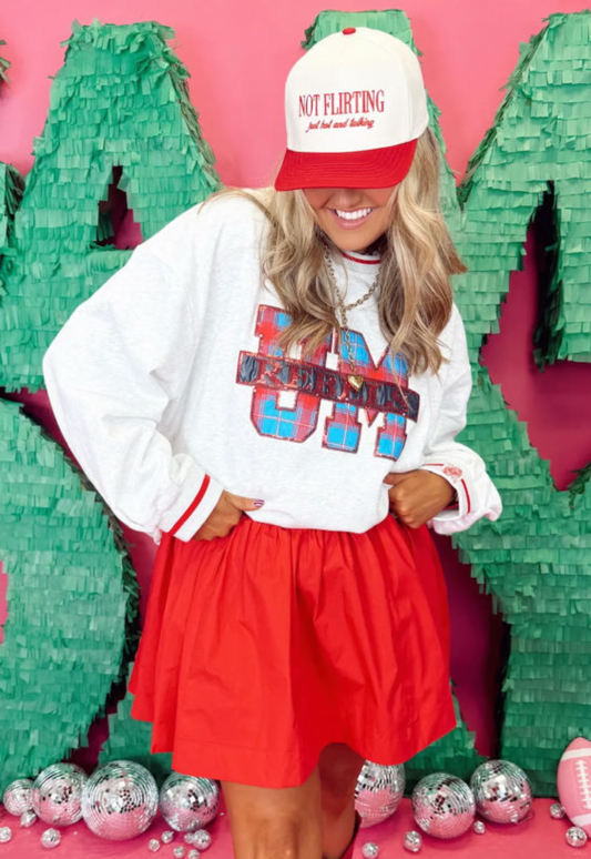 Red Long Sleeve Flare Short Dress