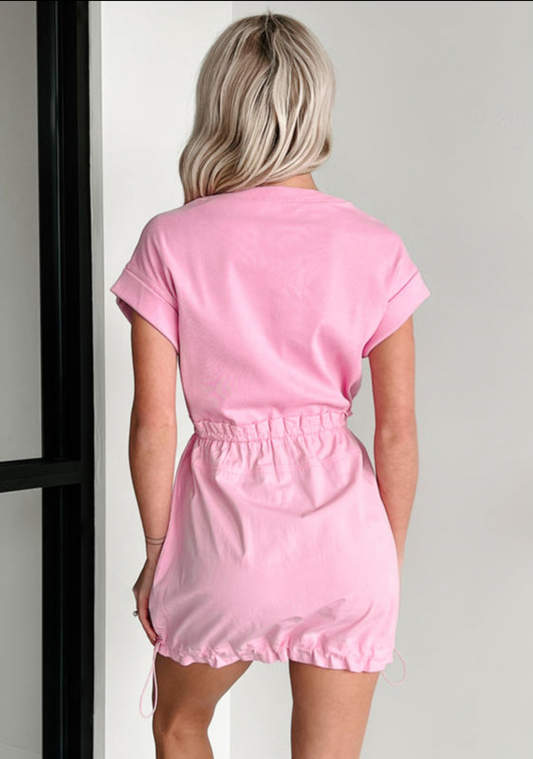 Pink Cuffed Drawstring Dress