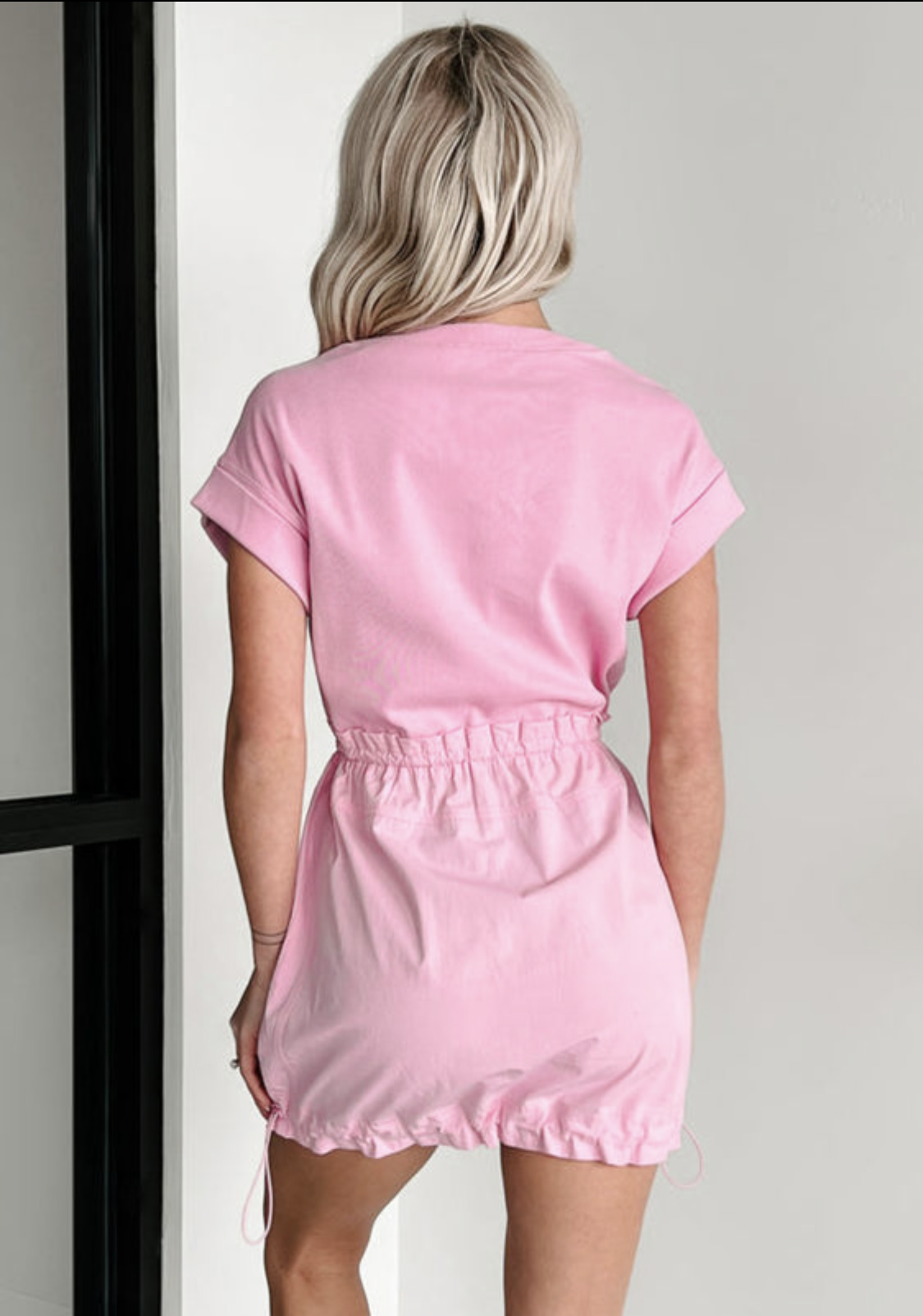 Pink Cuffed Drawstring Dress