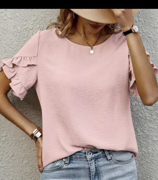 Pink Ruffle Trim Blouse