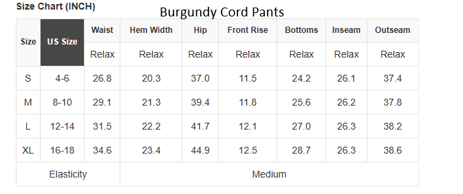 Burgundy Corduroy Solid Color High Waist Wide Leg Pants