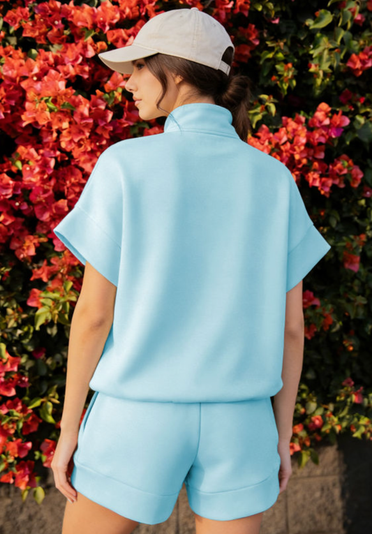 Baby Blue Zip Short Set