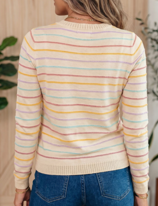 Beige Stripe Colorful Sweater