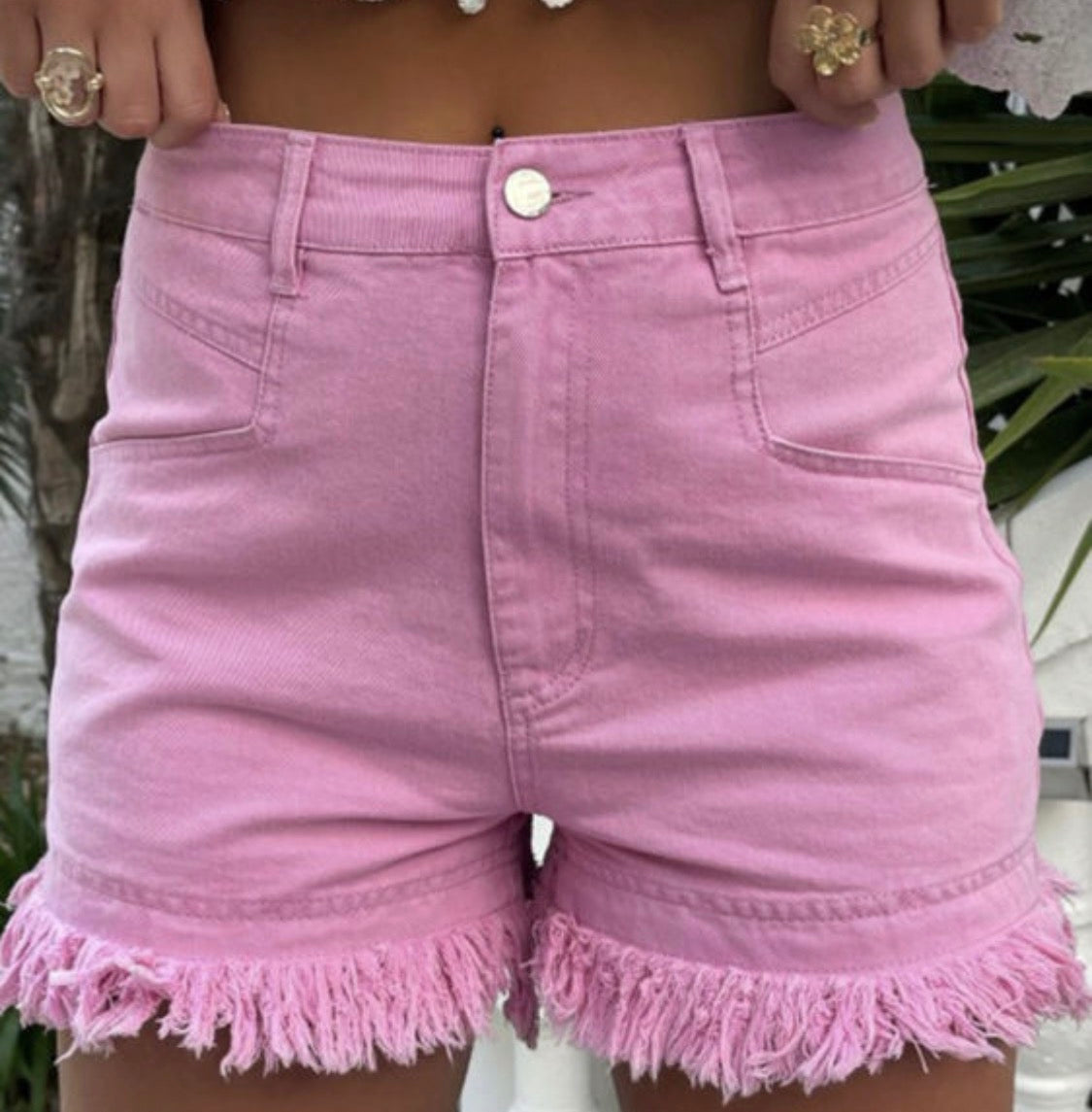 Pink Frayed Shorts