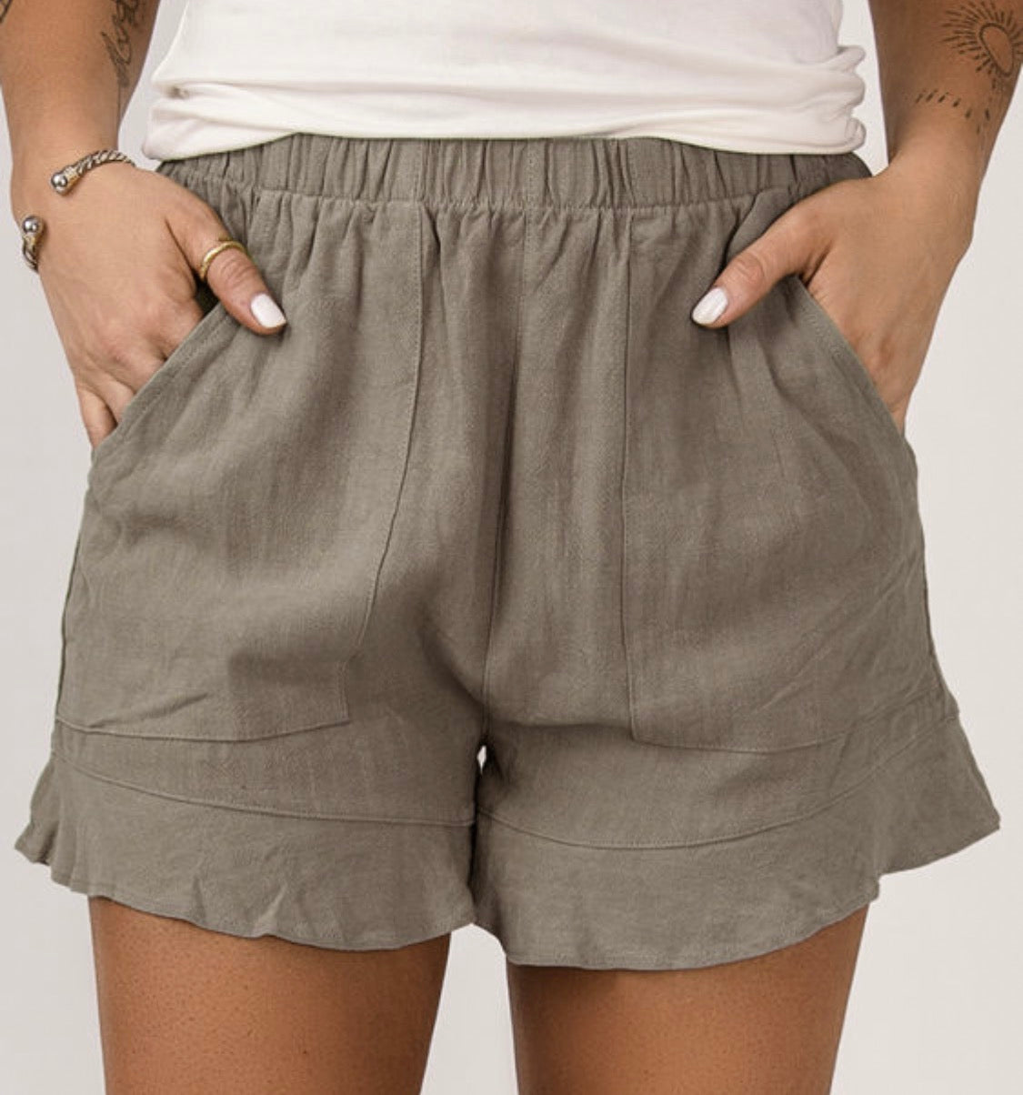 Khaki Ruffle Shorts