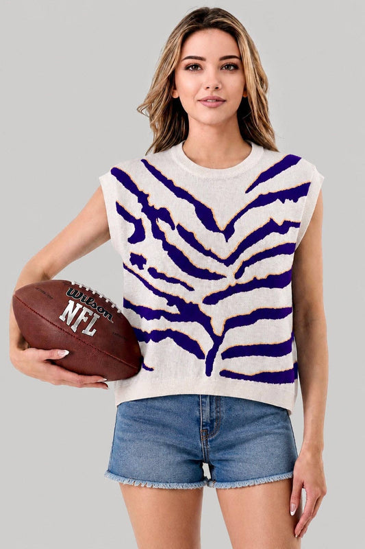 LSU Purple Gold Tiger Print Knit Vest TopĀ