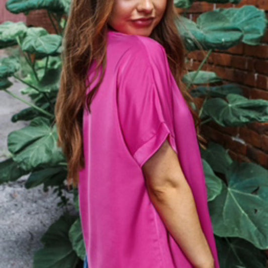 Bright Pink V Neck Dolman