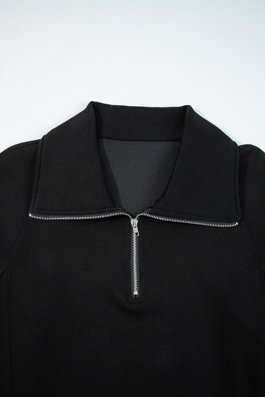 Black Zip Collar Long Sleeve Top Drawstring Pants Set