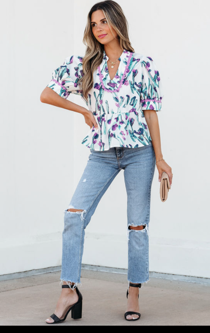 Purple Floral Peplum Top