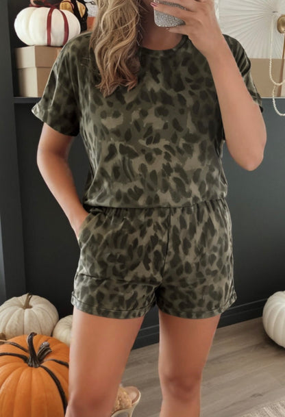Leopard/Camo Print Short Set
