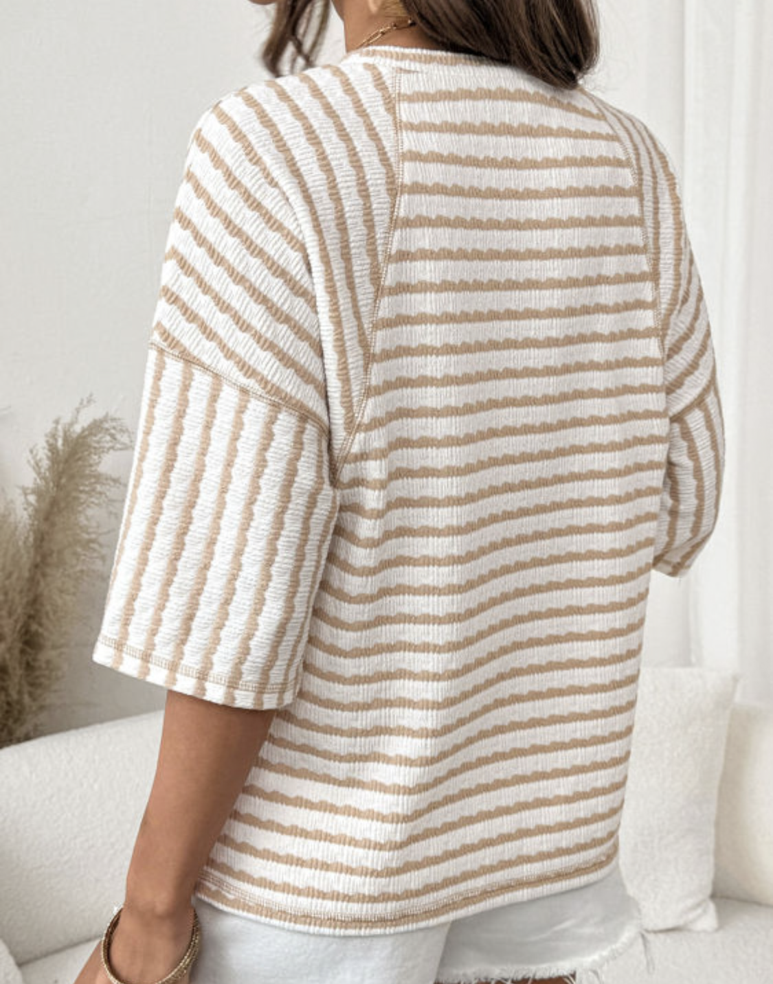 Khaki short sleeve textured top