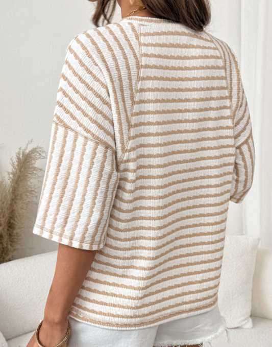 Khaki short sleeve textured top