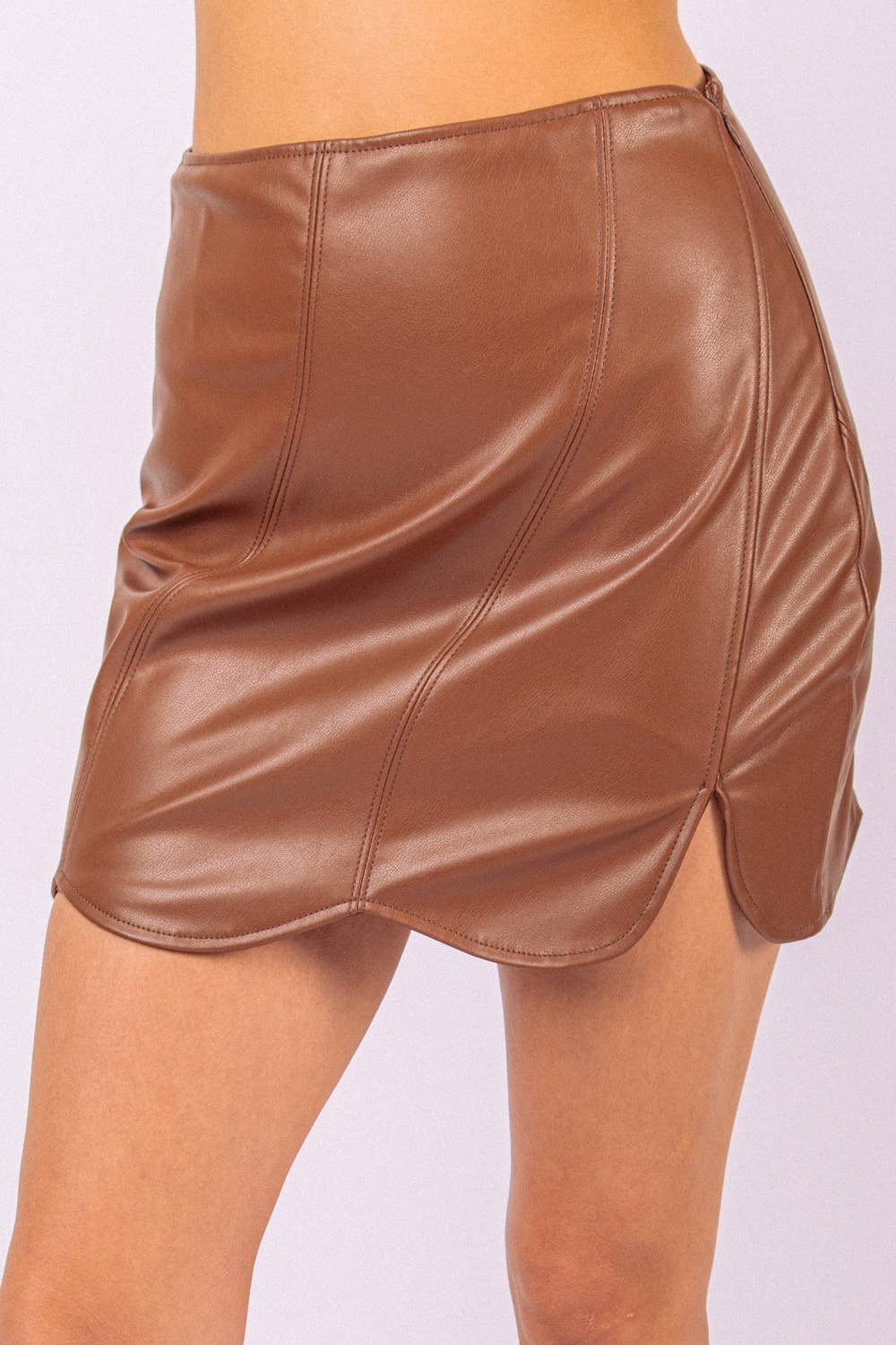 Scallop Faux Leather Fitted Mini Skirt
