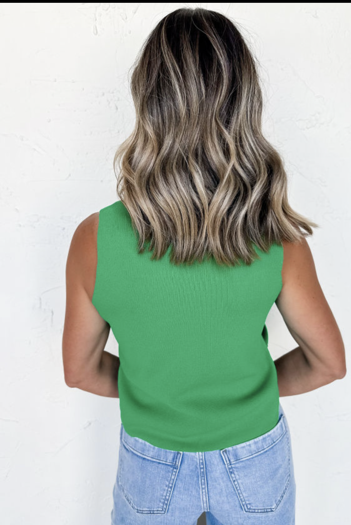 Green Side Button Round Neck Knit Sleeveless Sweater