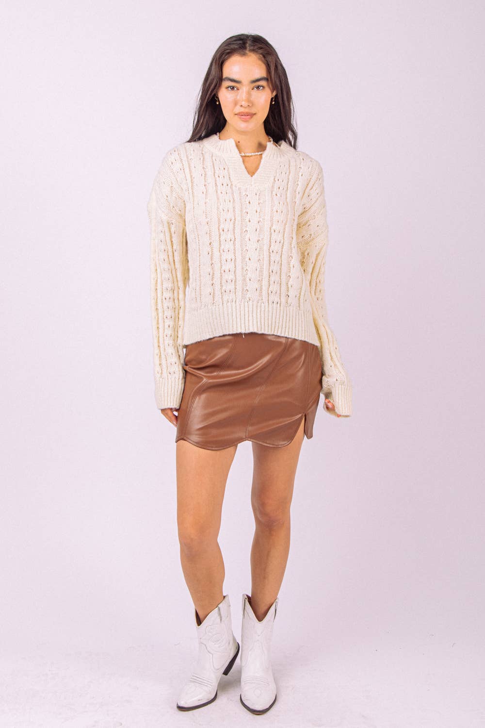 Scallop Faux Leather Fitted Mini Skirt