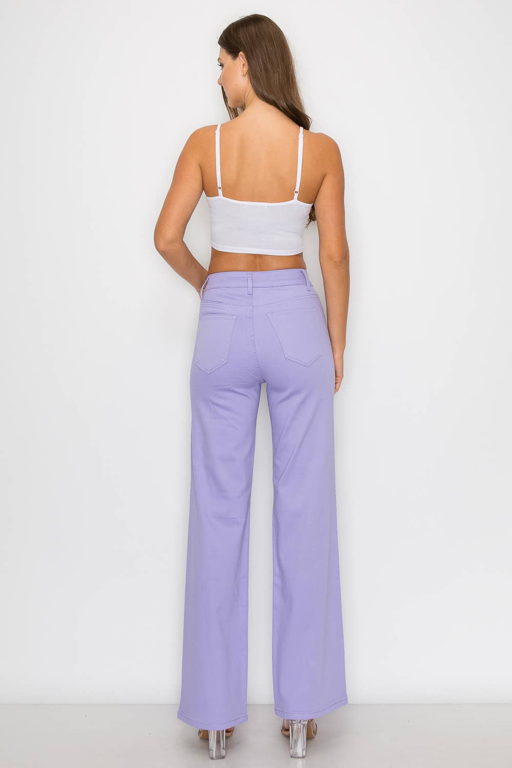 LILAC HIGH WAISTED STRETCHY COLORED WIDE LEGS JEANS