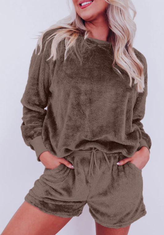 Coffee fleece lounge short set