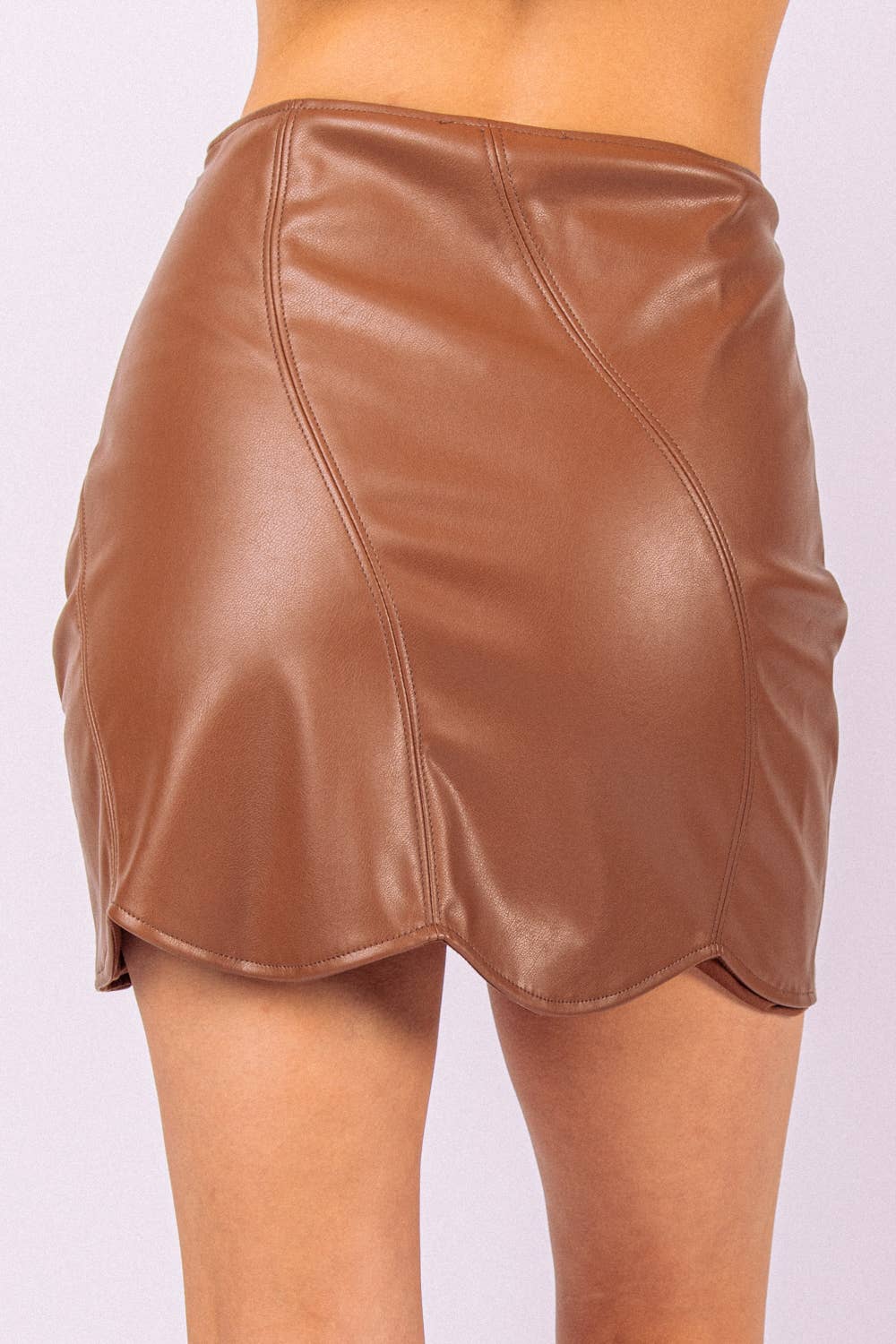 Scallop Faux Leather Fitted Mini Skirt