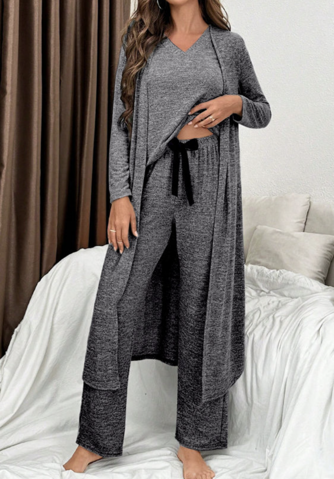 Dark Gray 3 pcs V Neck Lounge Set