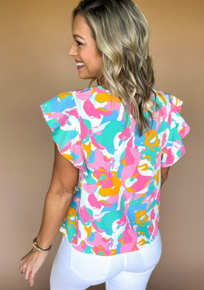 Abstract Flutter S/S Blouse