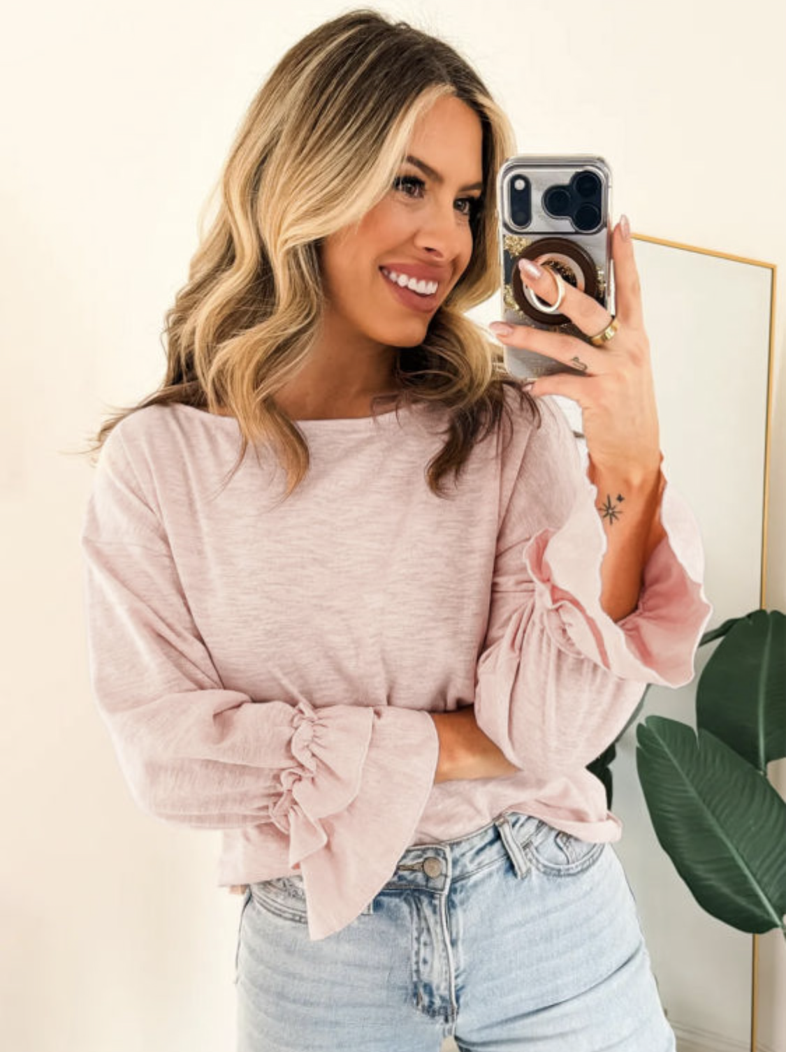Pink Ruffle Cuff Top