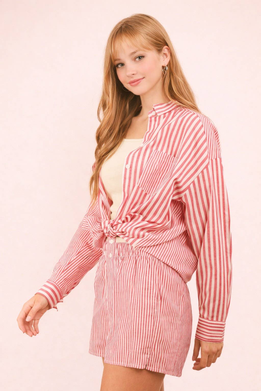 Striped Oversized Comfy Shirt Top & Shorts Set