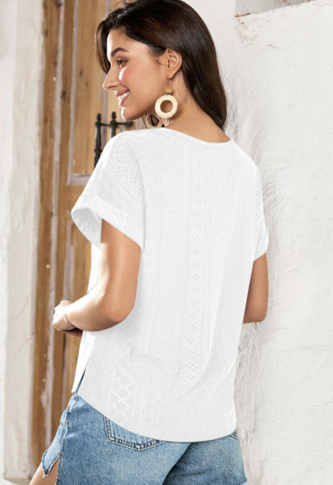 White eyelet top