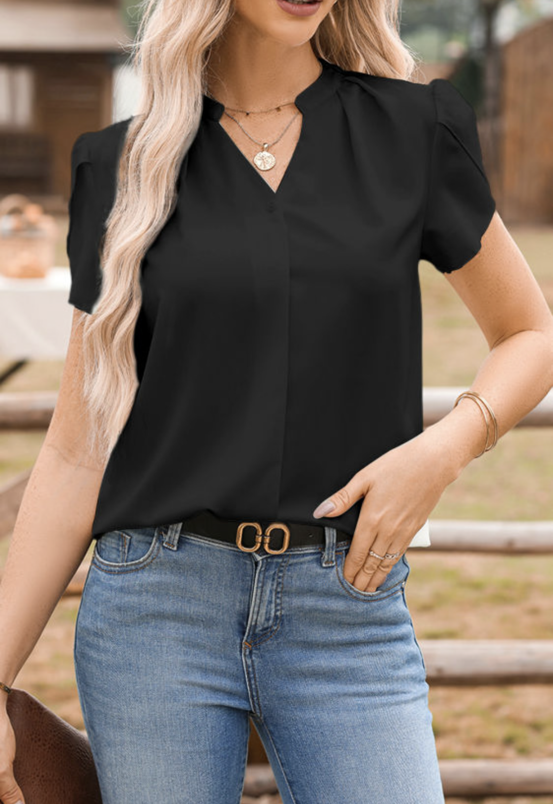 Silky Notched Blouse