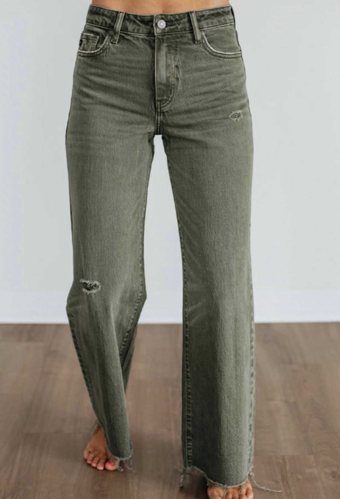 Clover Slight Distressed Raw Edge Wide Leg Jeans