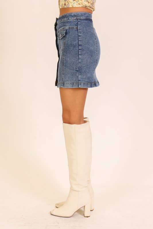Button Denim Skirt