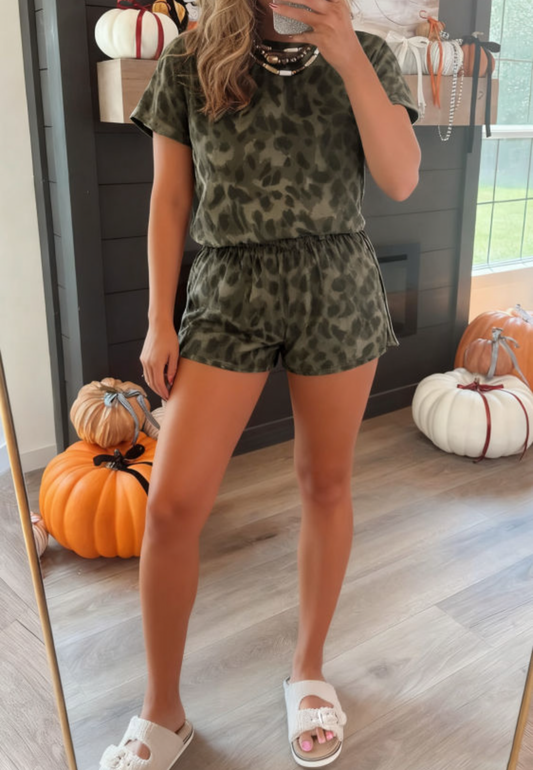 Leopard/Camo Print Short Set