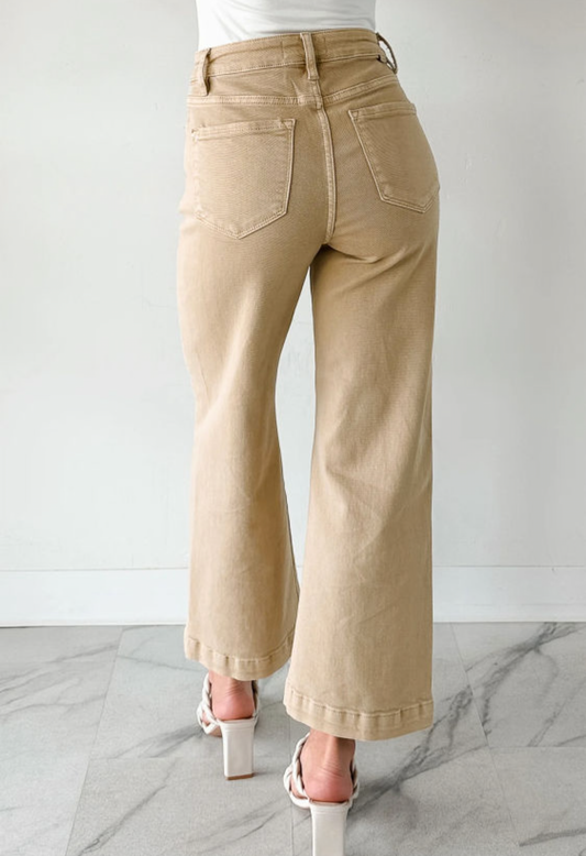 Neutral Wide Leg Cropped Jeans