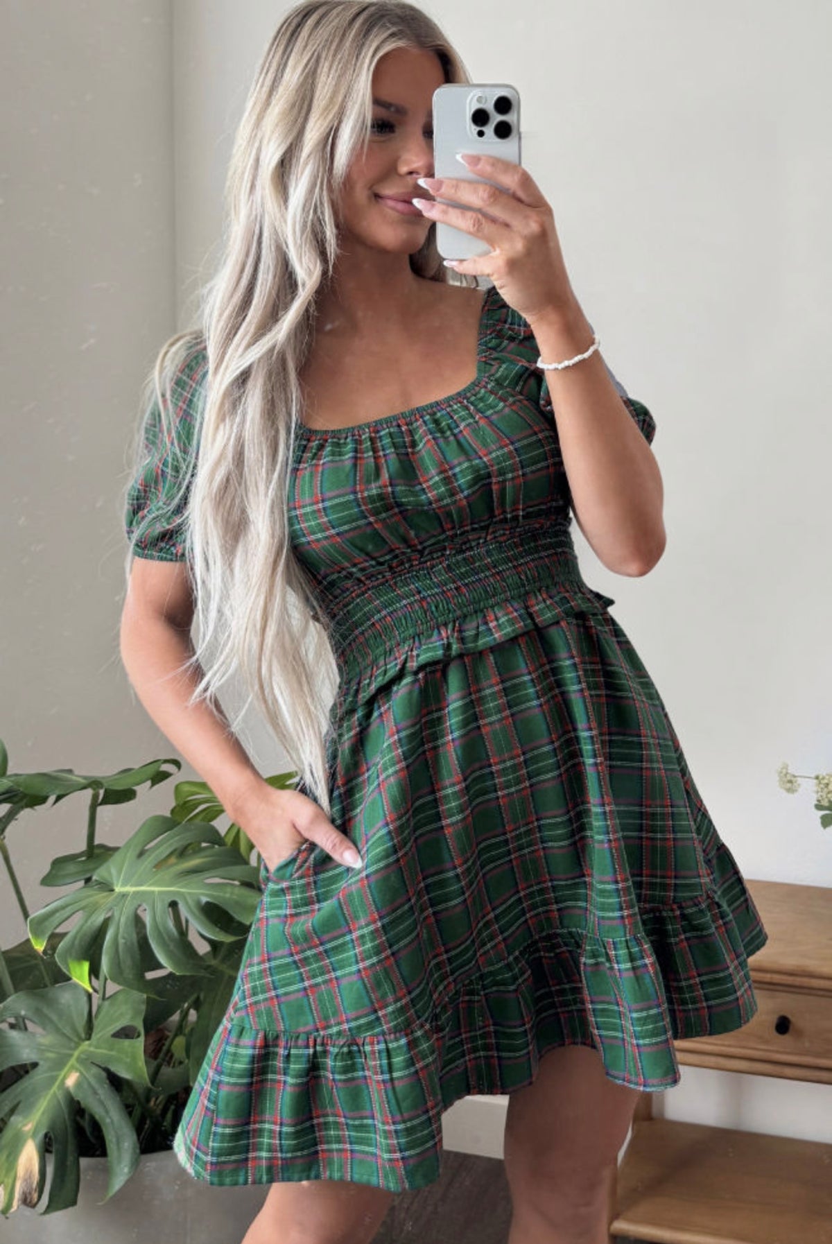 Green Plaid Mini Dress