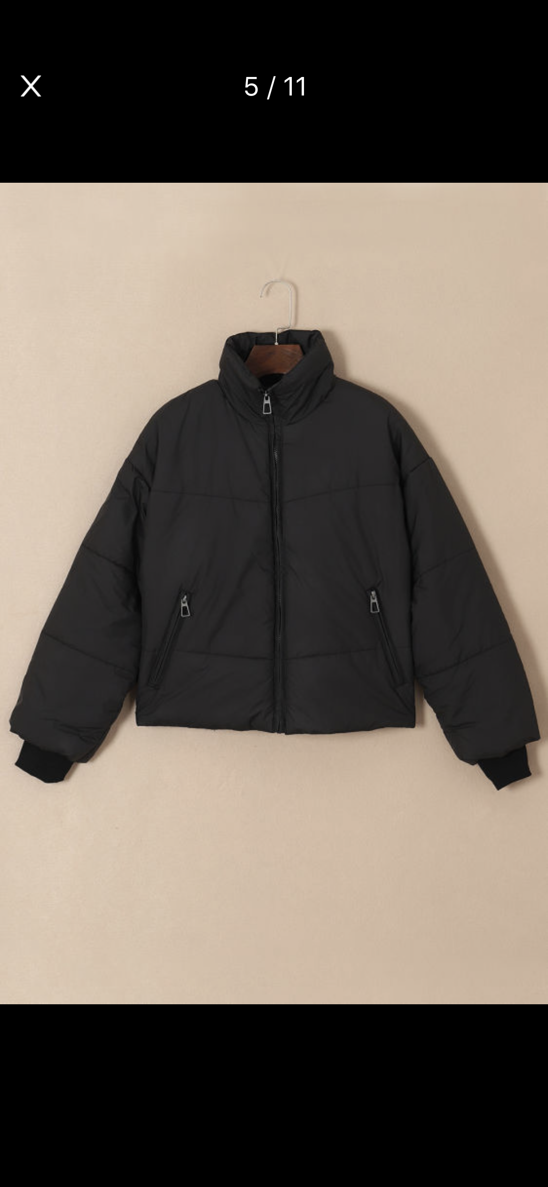 Black Zip Up Pocketed Puffer Jacket