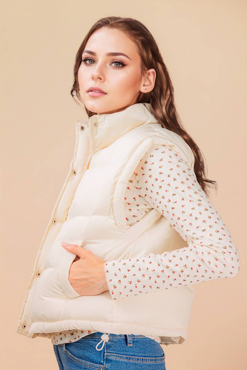 Mock Neck Casual Puffer Vest