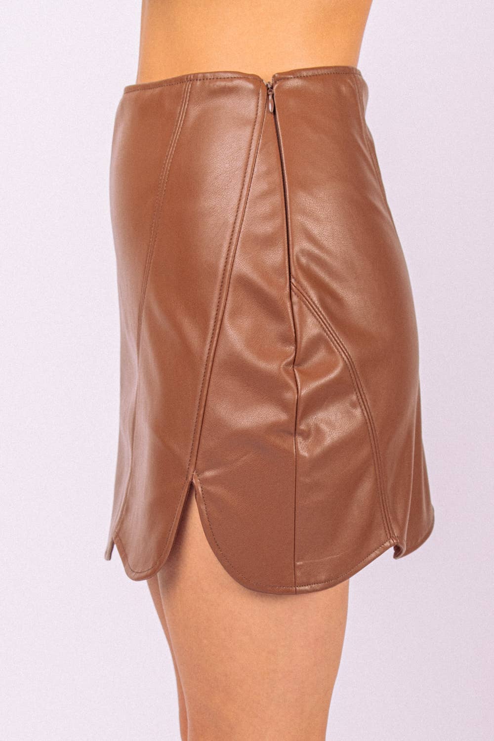 Scallop Faux Leather Fitted Mini Skirt